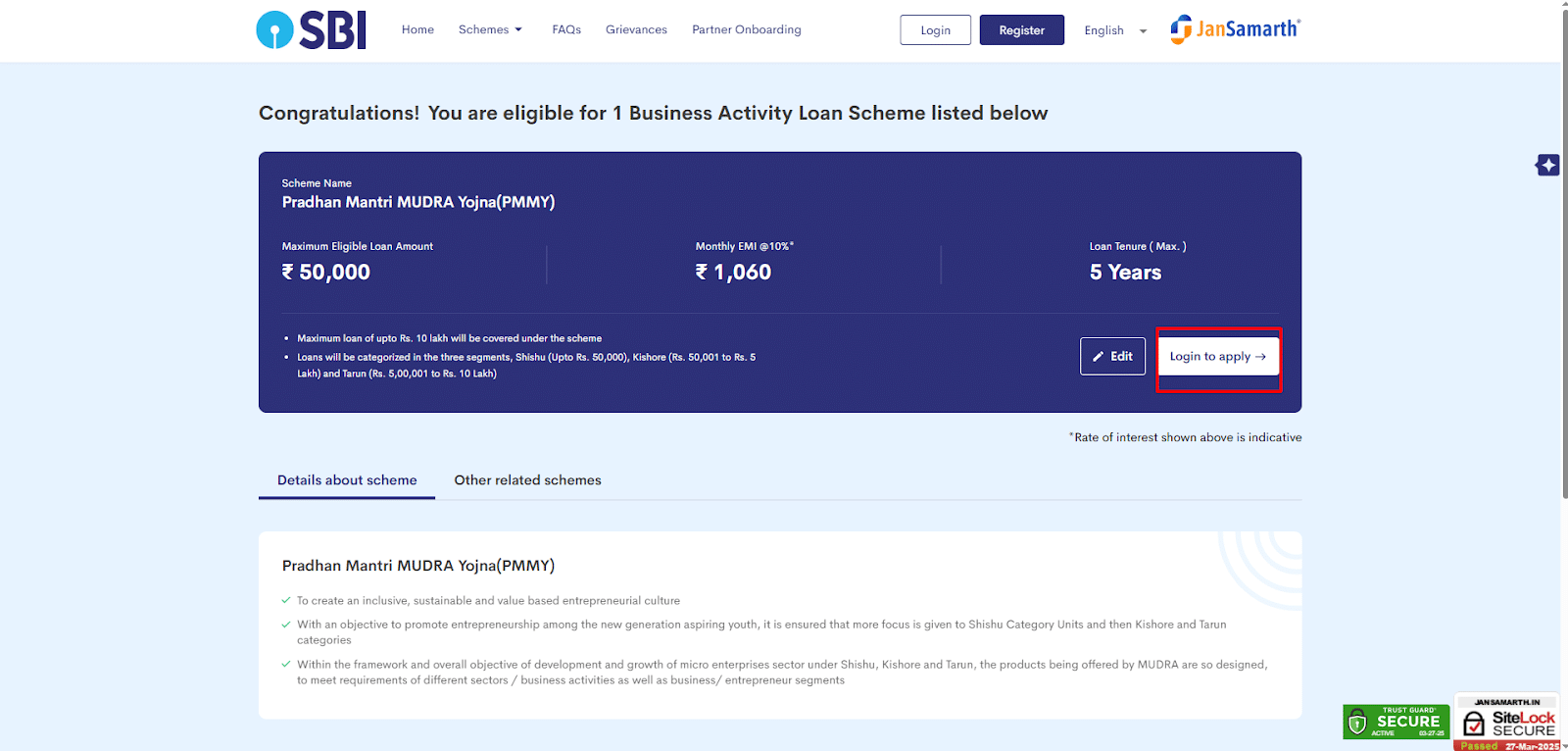 Apply for the SBI E-Mudra Loan 50000